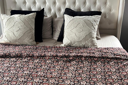 Vintage Floral Kantha Throw - Handmade Block Print