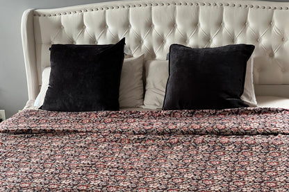 Vintage Floral Kantha Throw - Handmade Block Print