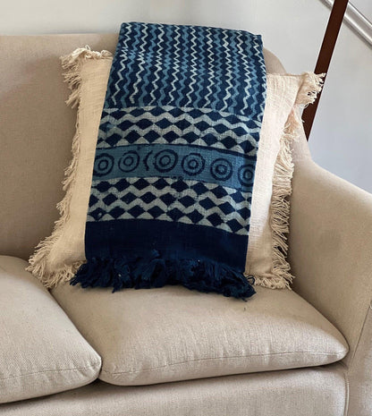 Indigo Mud Cloth Throw Blanket: Hand Block Print Boho Decor