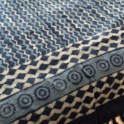 Indigo Mud Cloth Throw Blanket: Hand Block Print Boho Decor