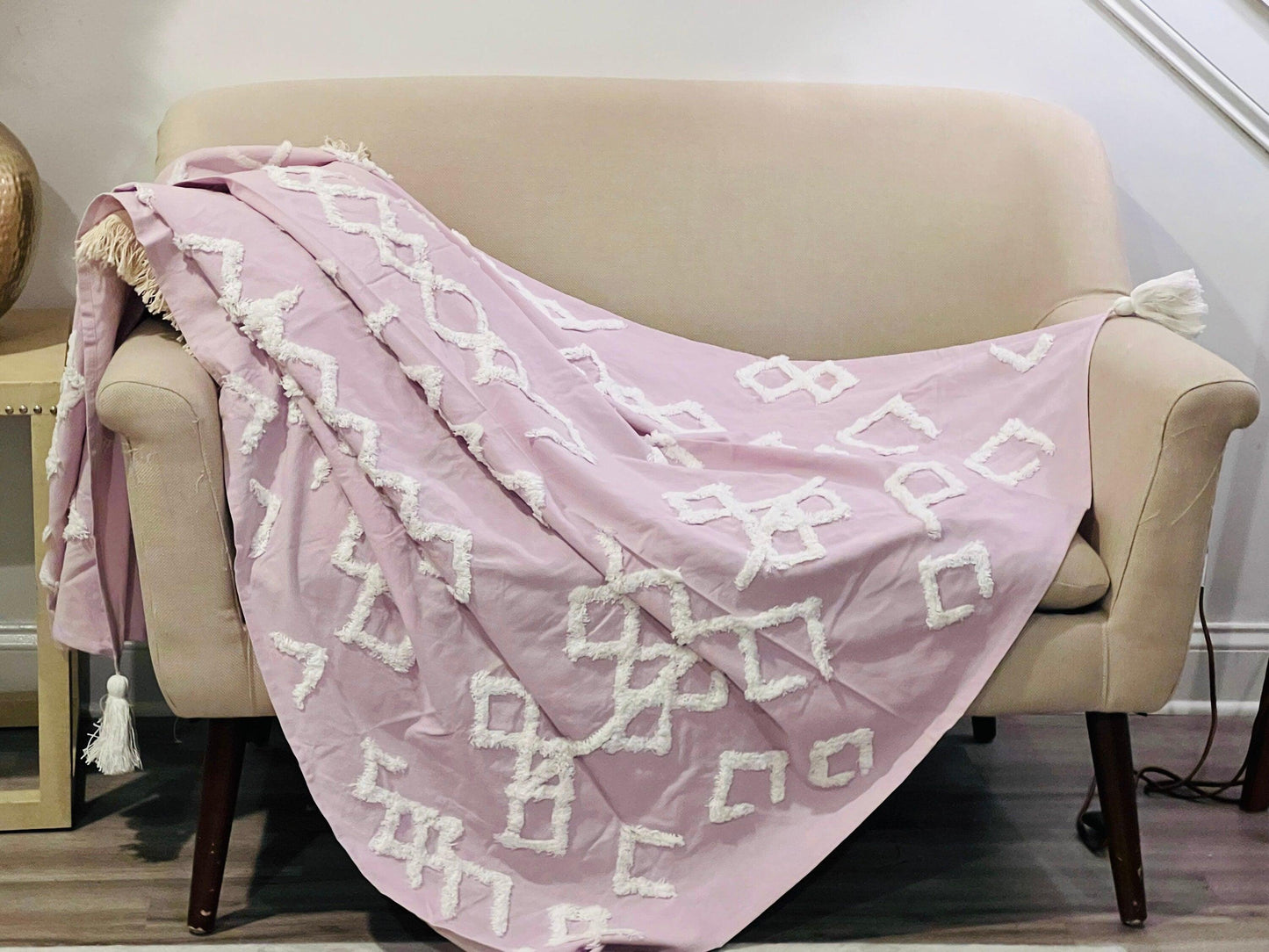 Tufted Woven Cotton Throw Blanket: Sea Blue Boho Decor (50"x60")