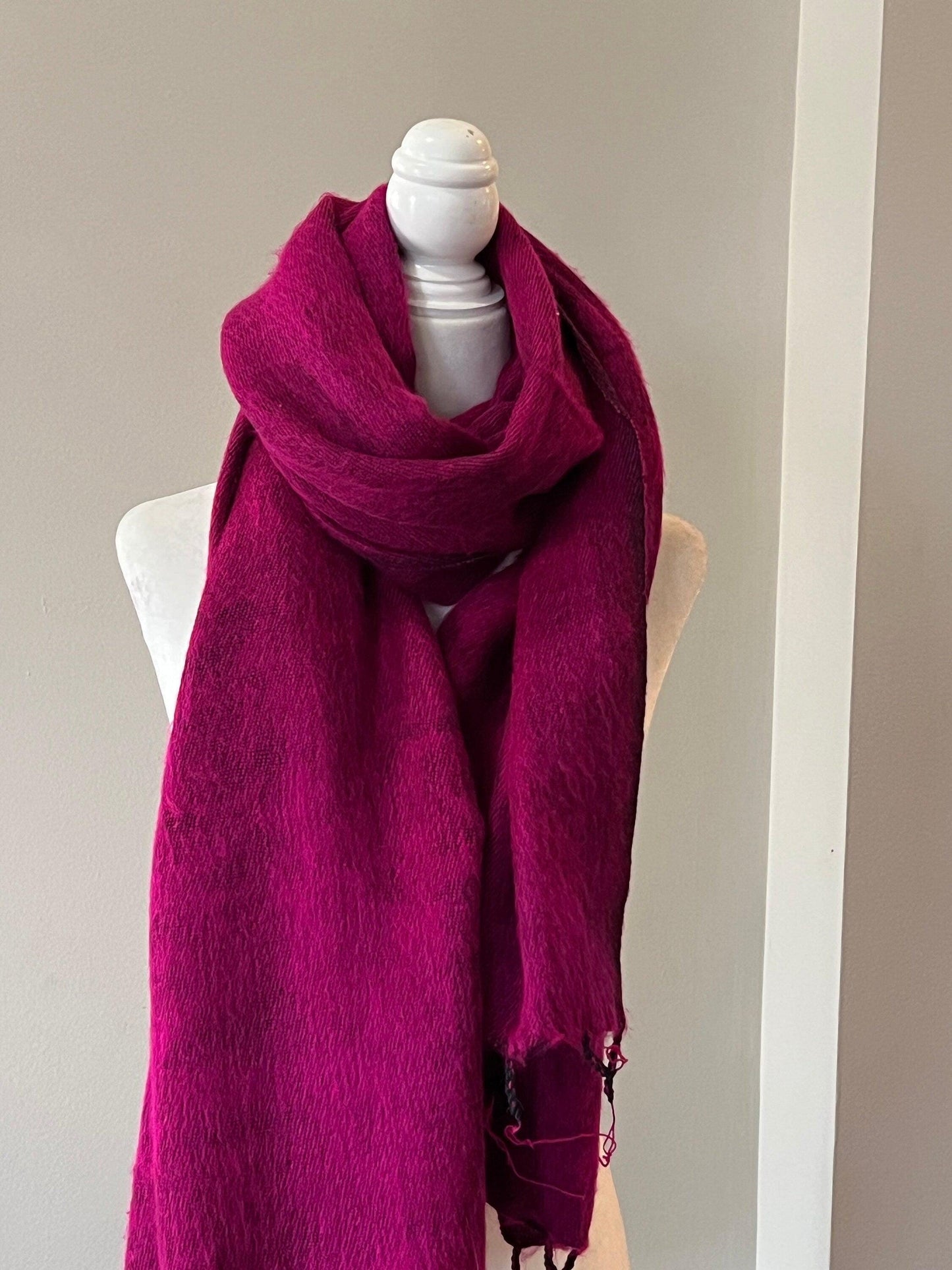 Pink Yak Wool Scarf, Himalayan Shawl, Boho Meditation Wrap, Handmade in Nepal