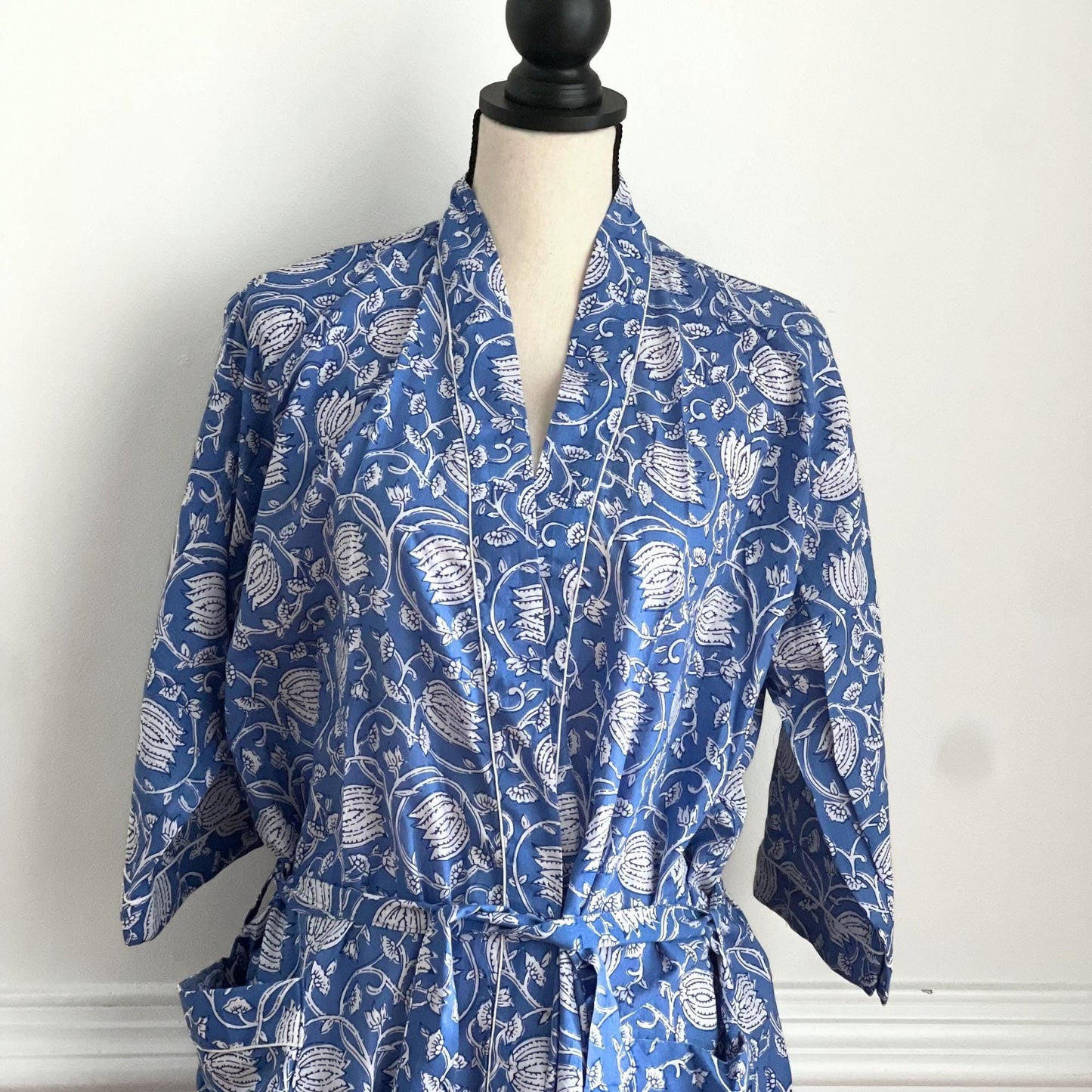 Floral Cotton Robe, Lightweight Block Print Dressing Gown