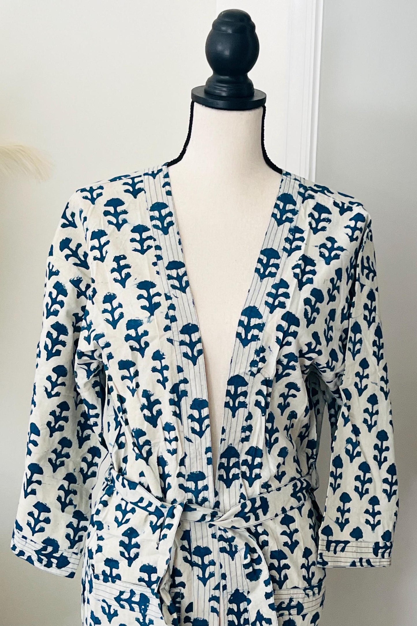 Floral Cotton Robe, Lightweight Block Print Dressing Gown