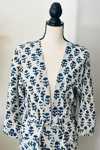 Floral Cotton Robe, Lightweight Block Print Dressing Gown