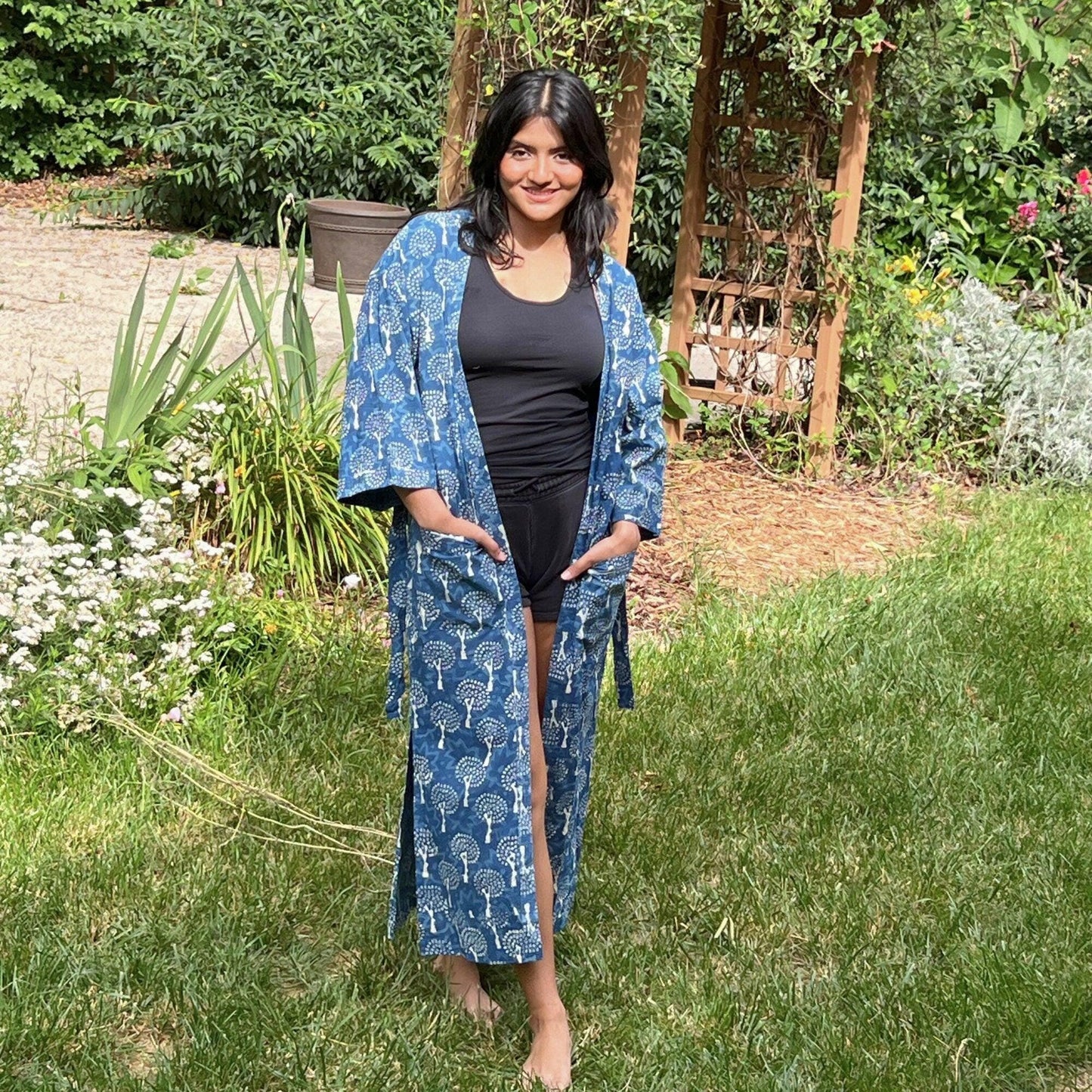 Floral Cotton Robe, Lightweight Block Print Dressing Gown