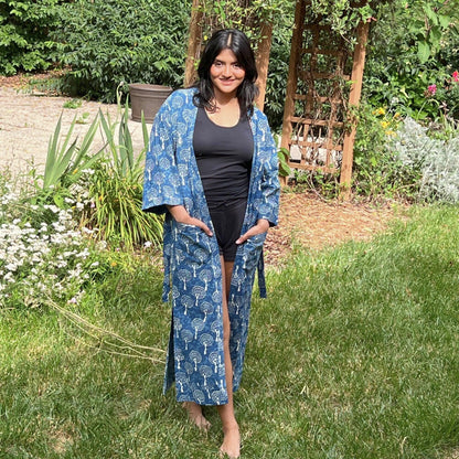 Floral Cotton Robe, Lightweight Block Print Dressing Gown