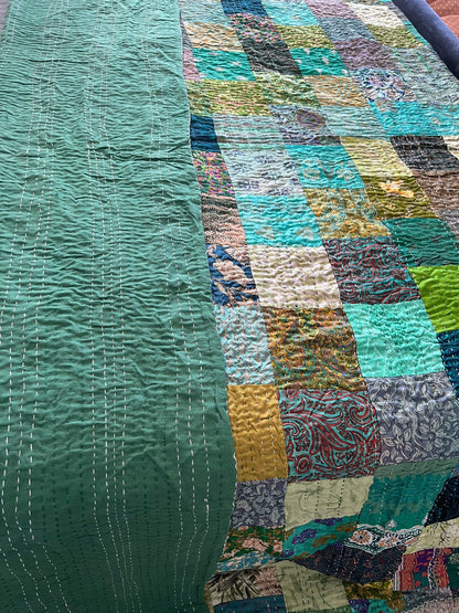 Bohemian Patchwork Quilt Kantha Quilt: Upcycle  Boho Bedspread, Exclusive gift for home
