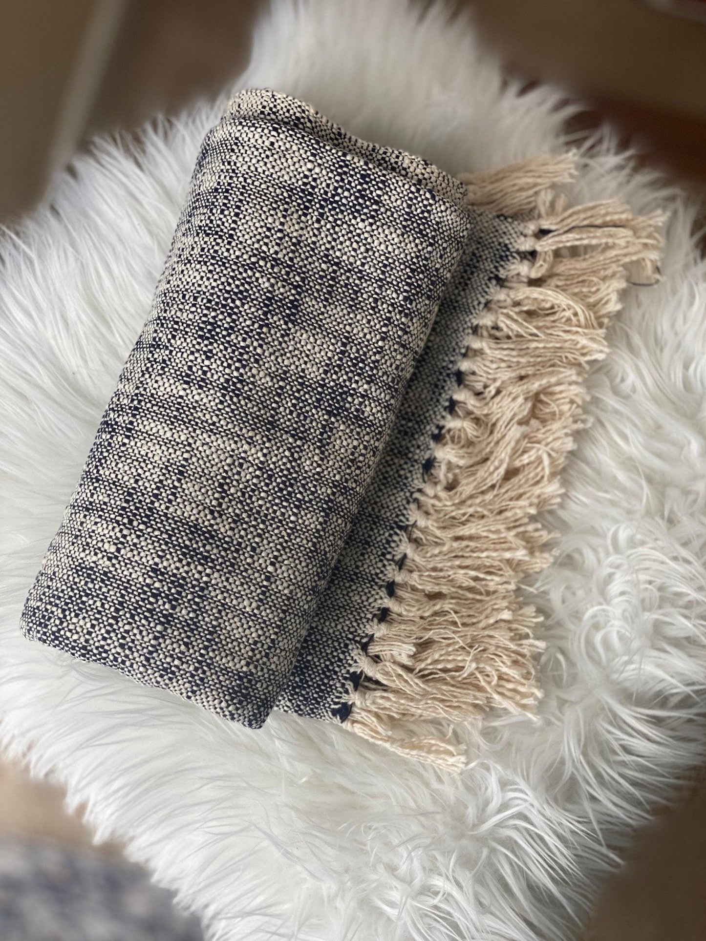Boho Woven Cotton Throw Blanket: Minimalist Couch Decor (50x70)