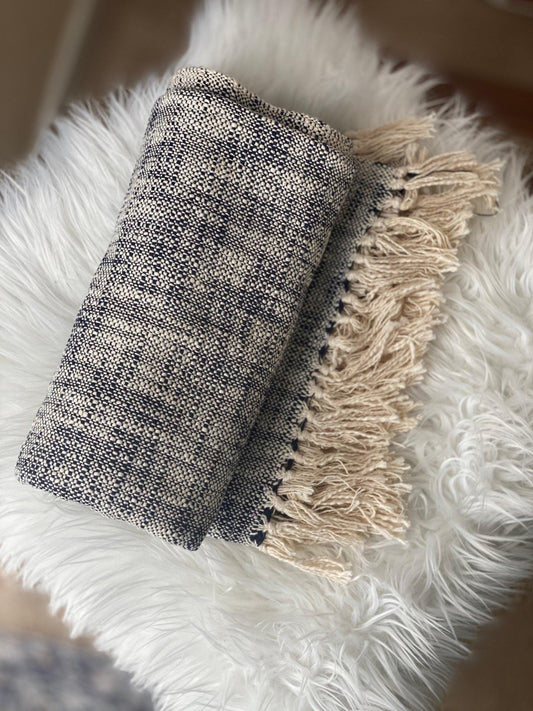 Boho Woven Cotton Throw Blanket: Minimalist Couch Decor (50x70)