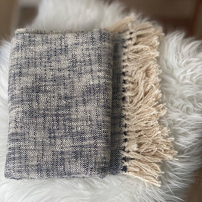 Boho Woven Cotton Throw Blanket: Minimalist Couch Decor (50x70)