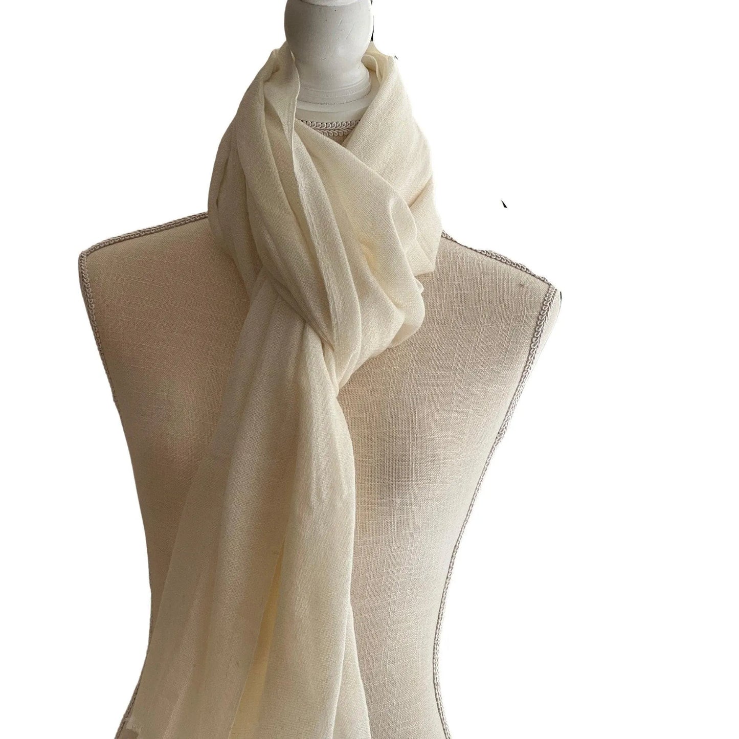 Handmade Himalayan Cashmere Scarf, Ivory Travel Wrap