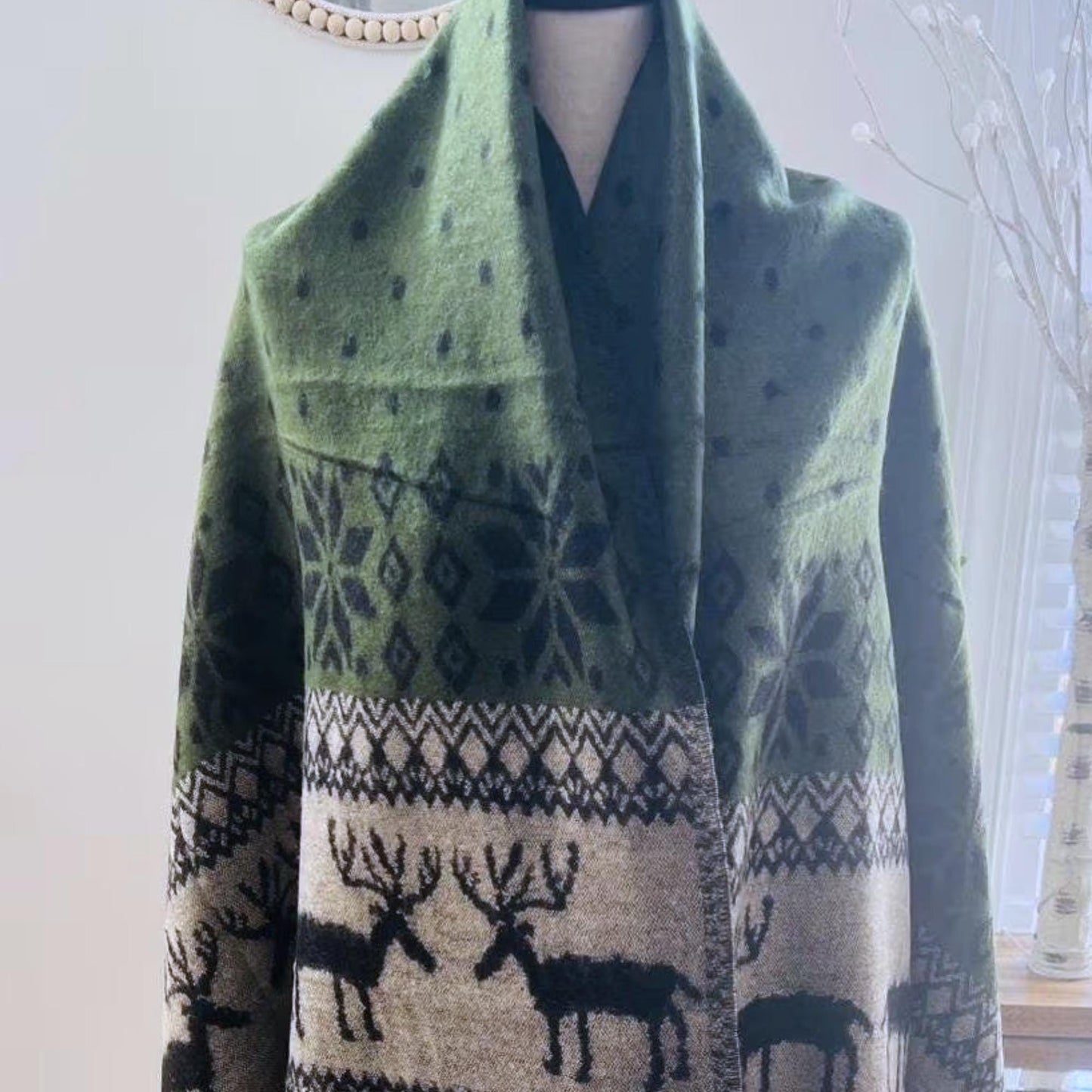 Handmade Yak Wool Christmas Scarf: Reindeer Shawl Wrap