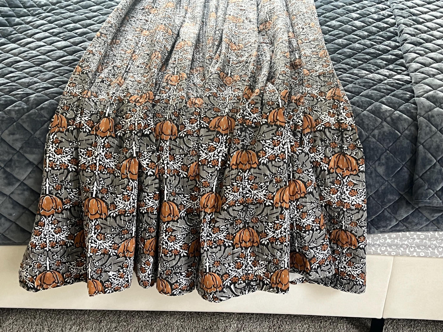 Handmade Brown Floral Kantha Quilt: Queen/King Size Cotton Throw
