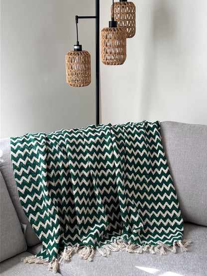 Green Floral Throw Blanket, Indian Cotton Tassel Blanket – Christmas Gift, Home Decor