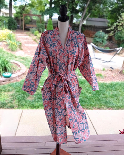 Pink Floral Cotton Kimono Robe: Lightweight Beach Cover-Up