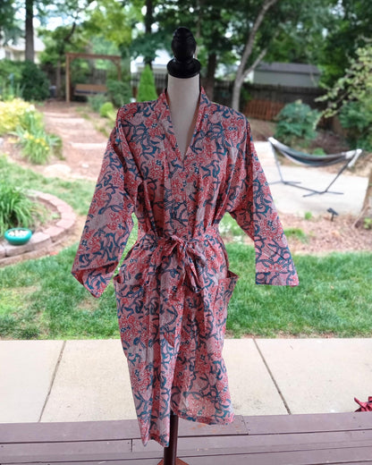 Pink Floral Cotton Kimono Robe: Lightweight Beach Cover-Up