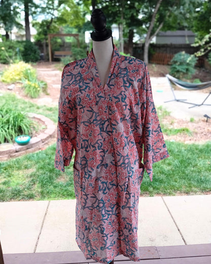 Pink Floral Cotton Kimono Robe: Lightweight Beach Cover-Up
