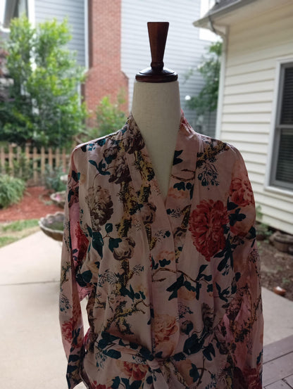 Pink Floral Cotton Kimono Robe: Lightweight Summer Beach Coverup