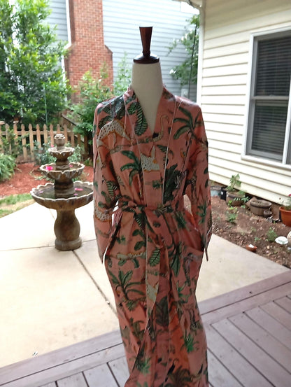 Tige Hand Block Cotton Kimono Robe, Floral Women's Robe