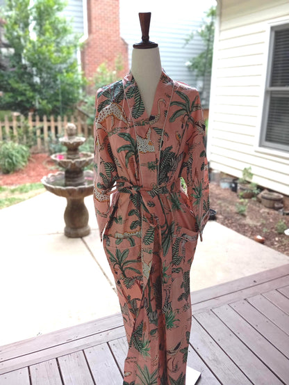 Tige Hand Block Cotton Kimono Robe, Floral Women's Robe