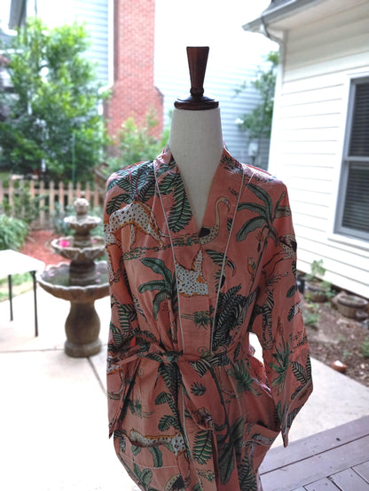 Tige Hand Block Cotton Kimono Robe, Floral Women's Robe