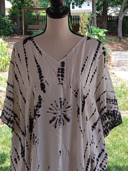 Tie Dye Cotton Kaftan Dress: Shibori Mumu Lounge Wear