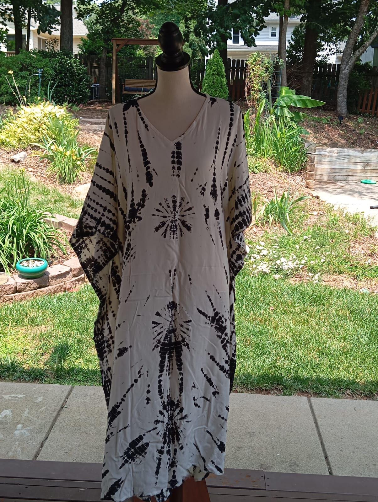 Tie Dye Cotton Kaftan Dress: Shibori Mumu Lounge Wear