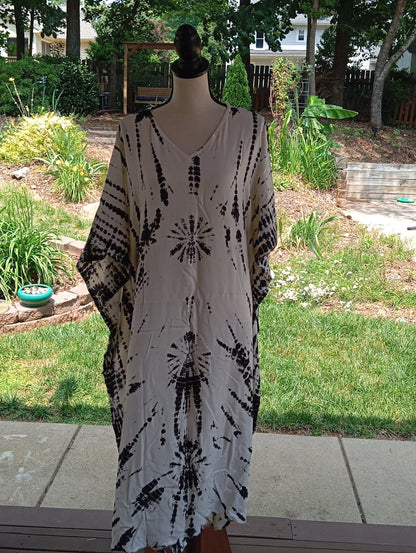 Tie Dye Cotton Kaftan Dress: Shibori Mumu Lounge Wear