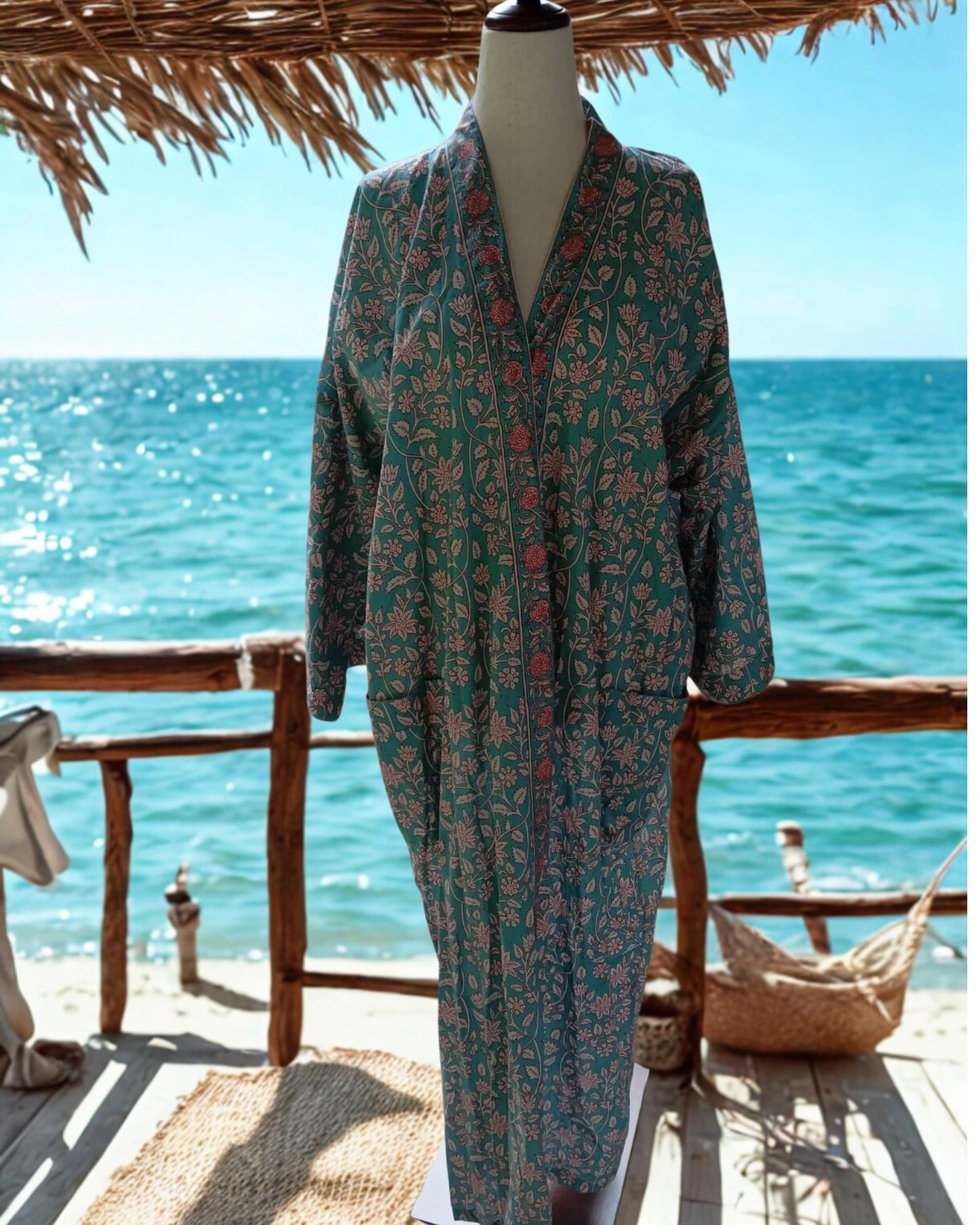 Black Cotton Kimono Robes Floral Womens Clothing - Block Print House Gown Best Host Gift - Indian Dressing Gown Ideal Summer Maternity Wear