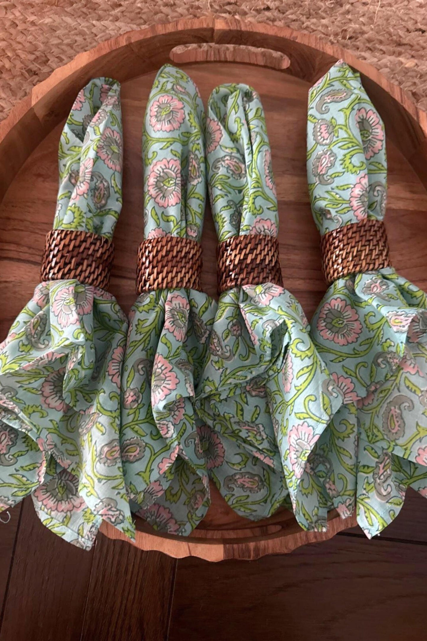 Assorted Cloth Napkins Hand Block Floral Printed Mix and Match Napkins