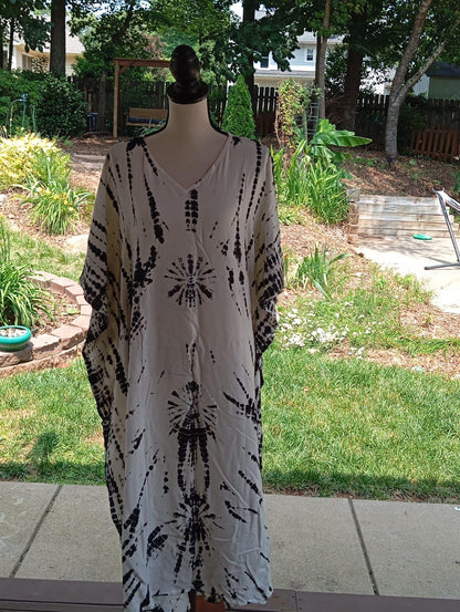 Tie Dye Cotton Kaftan Dress: Shibori Mumu Lounge Wear
