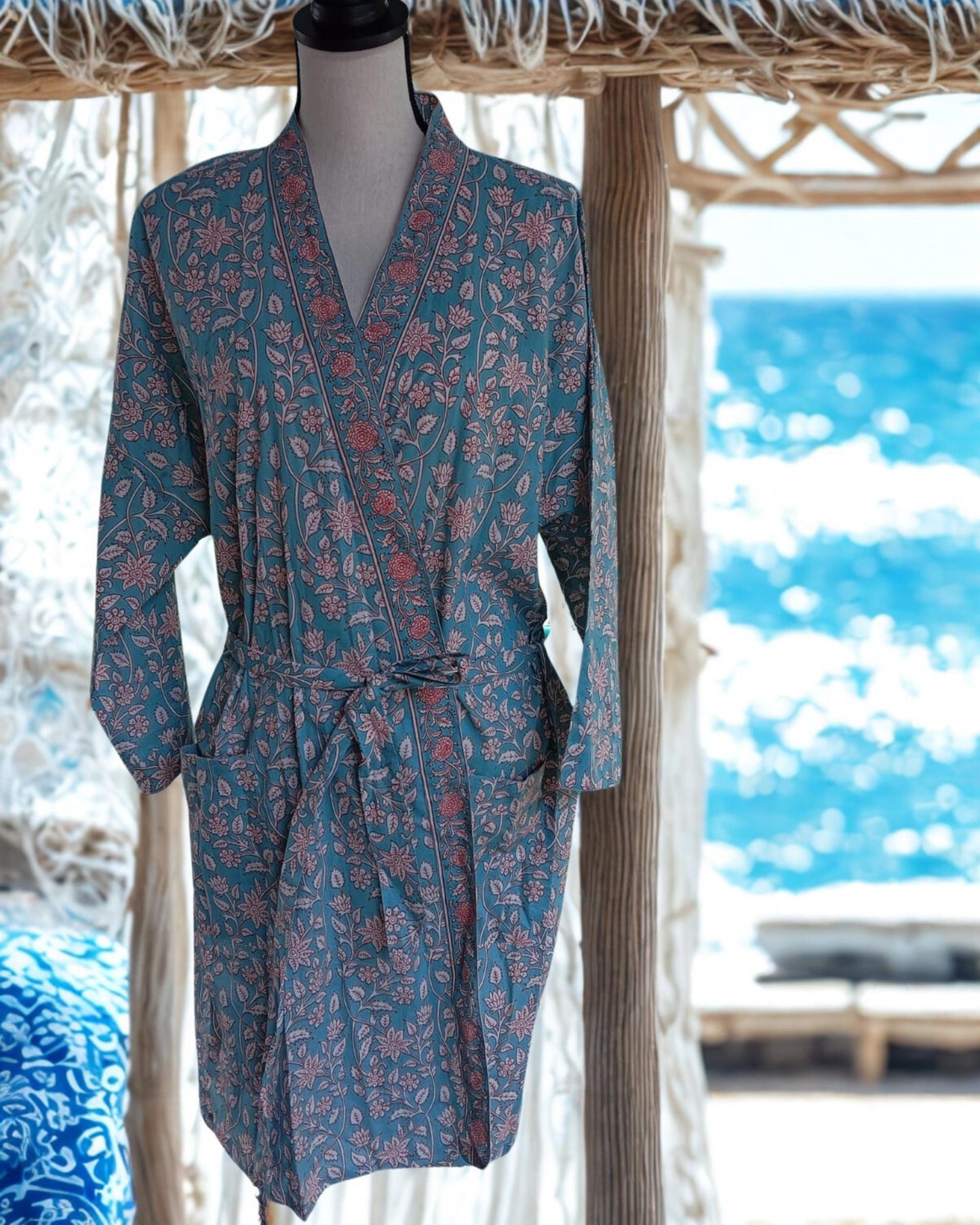 Black Cotton Kimono Robes Floral Womens Clothing - Block Print House Gown Best Host Gift - Indian Dressing Gown Ideal Summer Maternity Wear