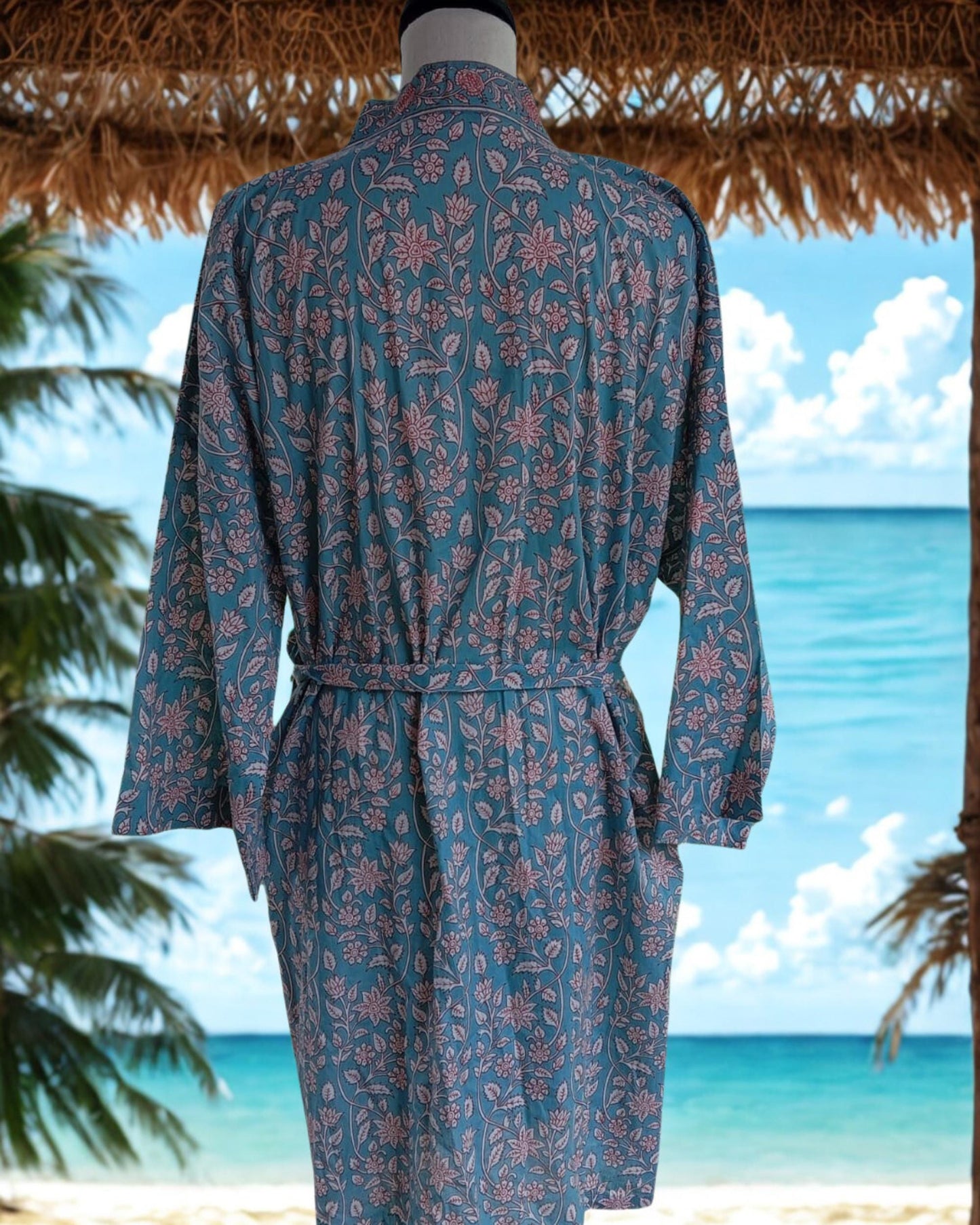 Black Cotton Kimono Robes Floral Womens Clothing - Block Print House Gown Best Host Gift - Indian Dressing Gown Ideal Summer Maternity Wear