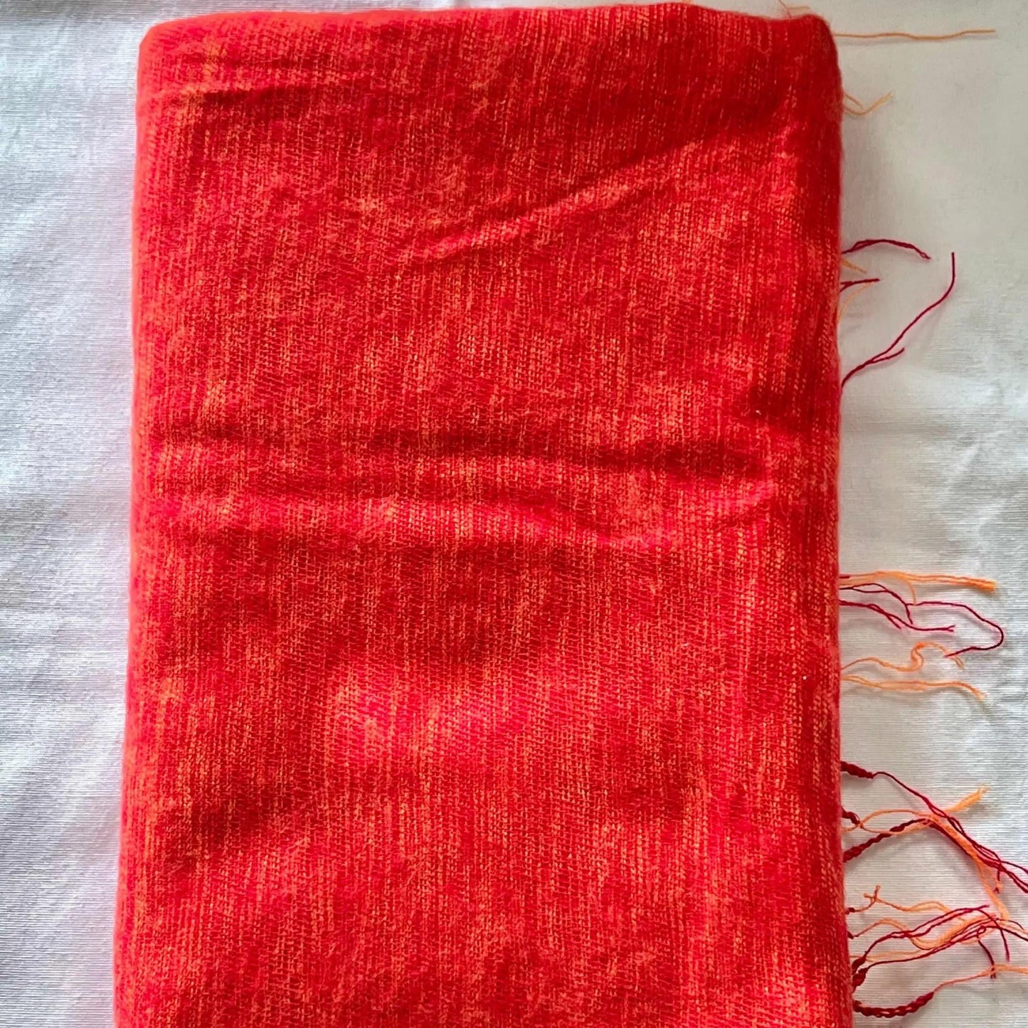 Red Orange Yak Wool Blanket Scarf, Handmade Himalayan Nepal Meditation Shawl