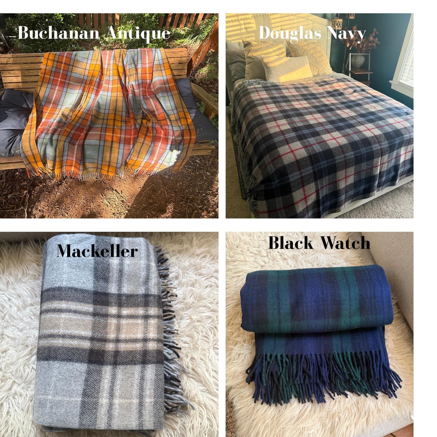 Soft WoolTartan Plaid Blanket, Soft Cozy Gift