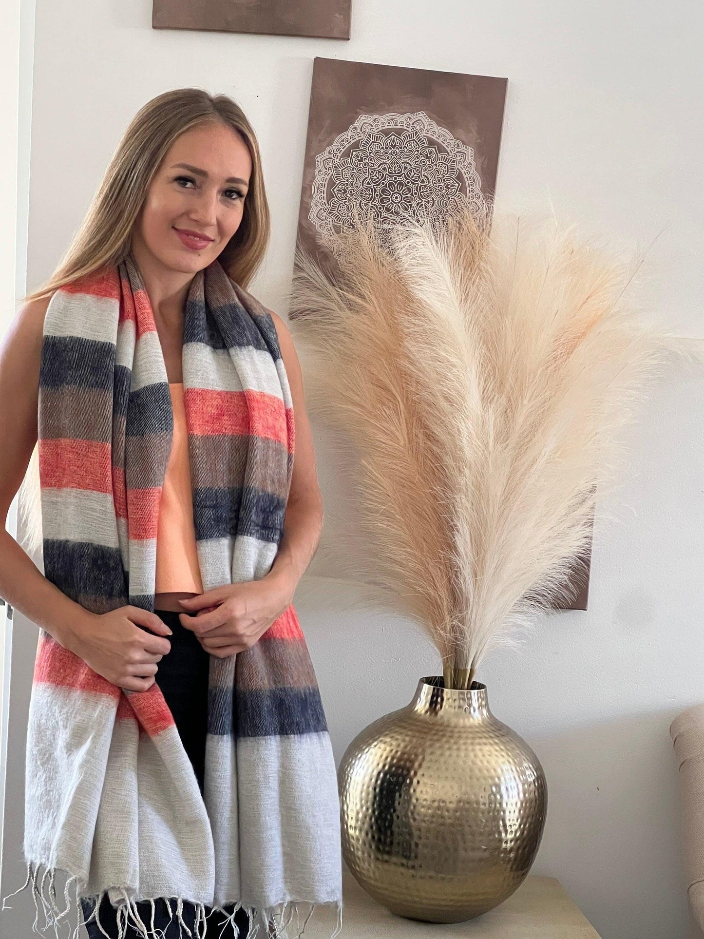 Himalayan Yak Wool Scarf: Handwoven Shawl Wrap, Soft Winter Women Fashion Scarf