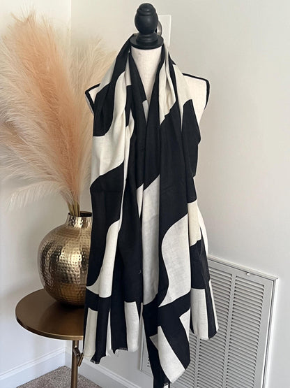Black and White Cashmere Scarf Soft and Warm Wrap