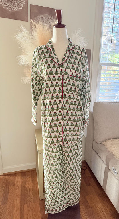 Christmas Pajama Set, Cotton Floral Print Loungewear, Holiday Print
