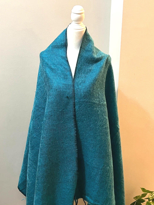 Handmade Himalayan Yak Wool Blanket Scarf, Teal Blue Shawl