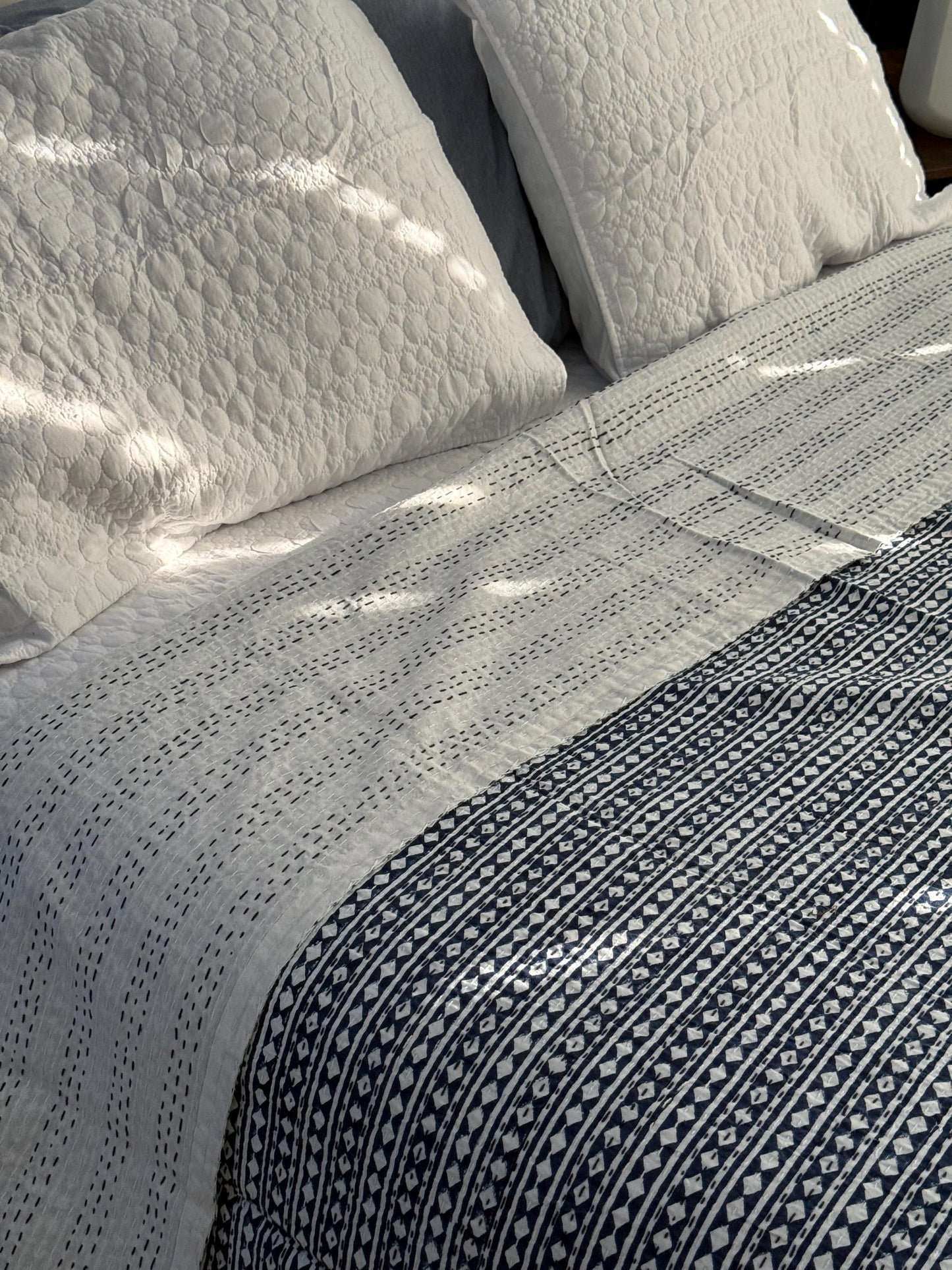 Cotton Kantha Quilt Summer Home-Decor - Hand Block Print Bedspread King Size Cotton Bedding - Bohemian Throw Blanket Indian Bed Cover