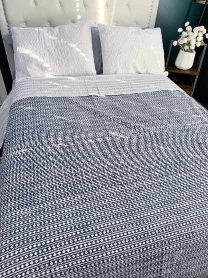 Cotton Kantha Quilt, Hand Block Print King Size Bedspread