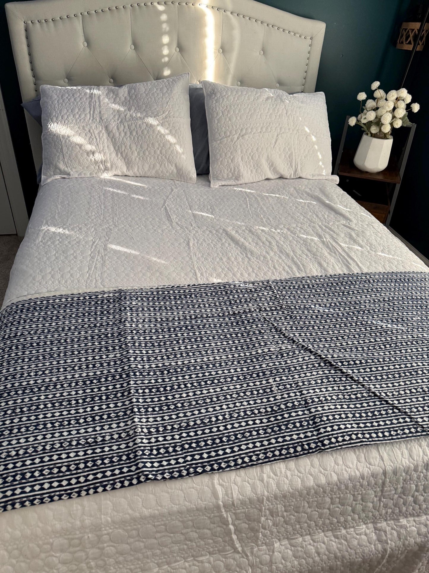 Cotton Kantha Quilt Summer Home-Decor - Hand Block Print Bedspread King Size Cotton Bedding - Bohemian Throw Blanket Indian Bed Cover