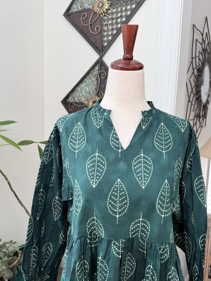Floral Hand Block Print Cotton Midi Dress Boho Womens Clothing - Beachy Boho Vacation Sundress - Everyday Summer Dresses For Women