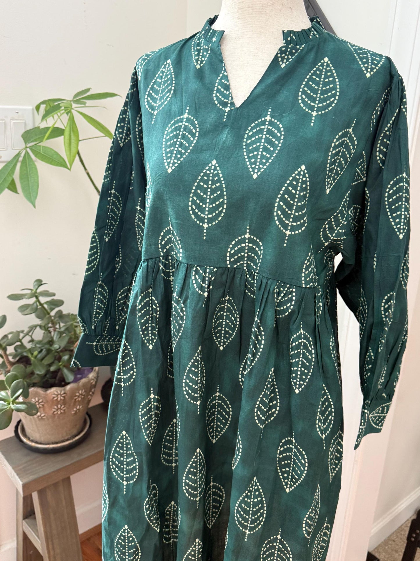 Floral Hand Block Print Cotton Midi Dress Boho Womens Clothing - Beachy Boho Vacation Sundress - Everyday Summer Dresses For Women