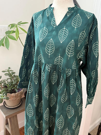 Floral Hand Block Print Cotton Midi Dress Boho Womens Clothing - Beachy Boho Vacation Sundress - Everyday Summer Dresses For Women