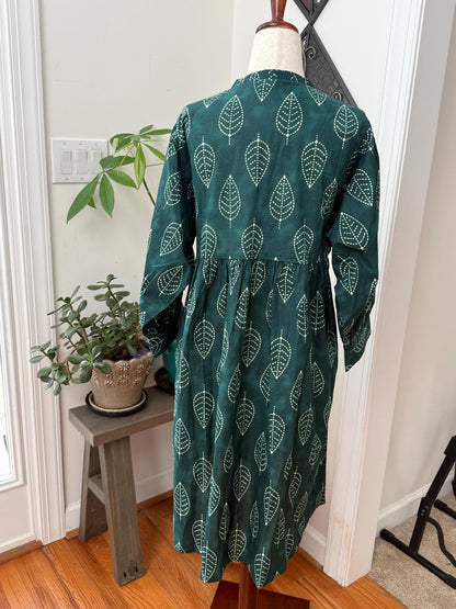 Floral Hand Block Print Cotton Midi Dress Boho Womens Clothing - Beachy Boho Vacation Sundress - Everyday Summer Dresses For Women