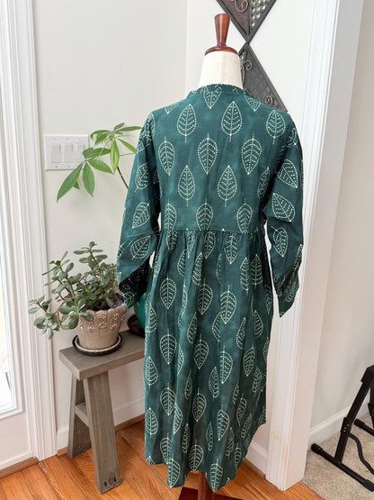 Floral Hand Block Print Cotton Midi Dress Boho Womens Clothing - Beachy Boho Vacation Sundress - Everyday Summer Dresses For Women