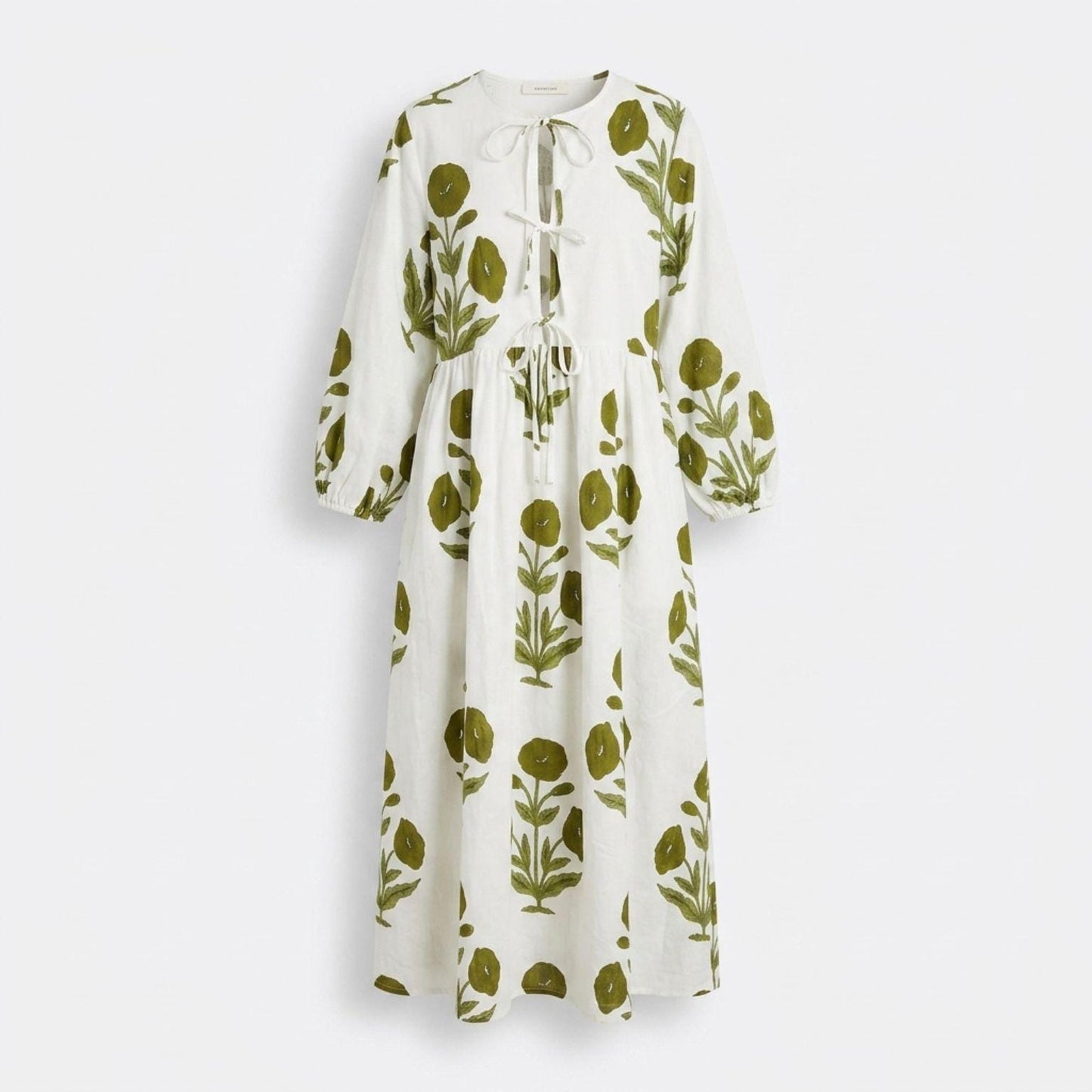 Green Floral Block Print Dresses For Women - Cotton Maxi Summer Dress Boho Women Clothing -Loose Flowy Sundress For Garden Party or Vacation