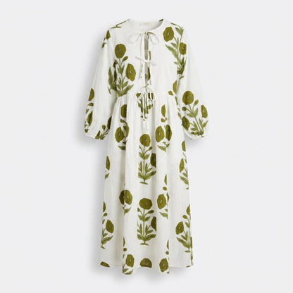 Green Floral Block Print Dresses For Women - Cotton Maxi Summer Dress Boho Women Clothing -Loose Flowy Sundress For Garden Party or Vacation